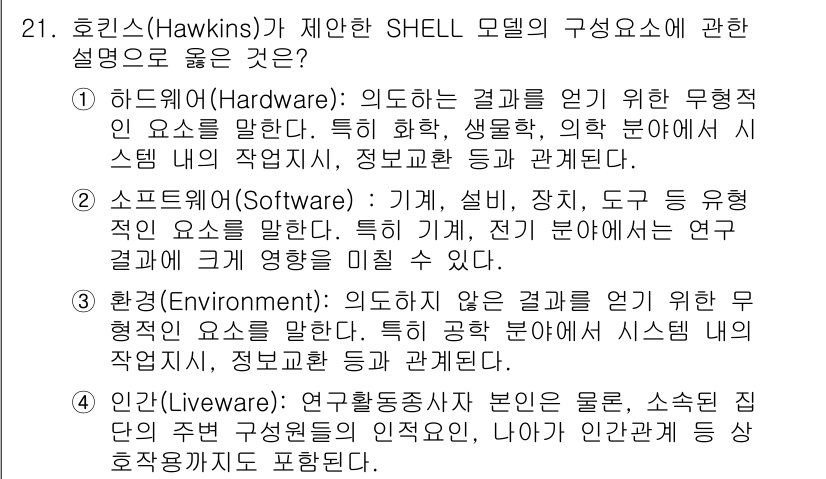 연구실안전관리사 2022년 21번 - . 라이브러리(Liveware)는 인간과 시스템 간의 상호작용을 다루며,... 에 관한 핵심 기출문제