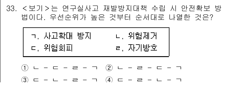연구실안전관리사 2022년 33번 - 정답은 1. 사고확대 방지입니다. 연구실에서는 사고 발생 시 피해를 최소... 에 관한 핵심 기출문제