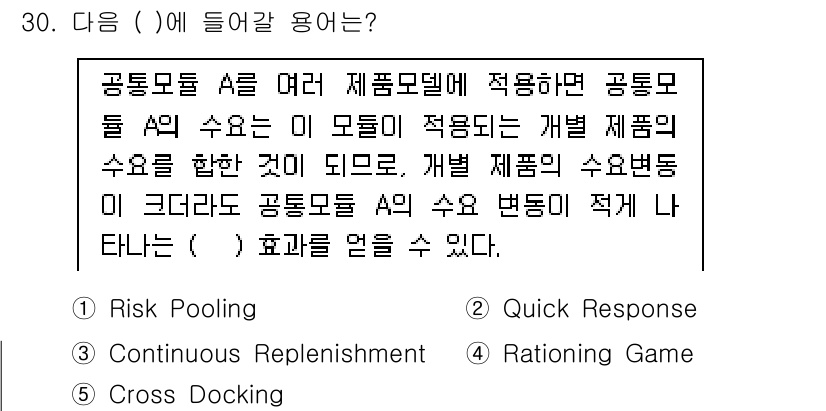 물류관리사_1교시 2022년 30번 - . 

공동모델 S는 여러 제품모델에 적용할 수 있어 위험을 분산시킴으로... 에 관한 핵심 기출문제
