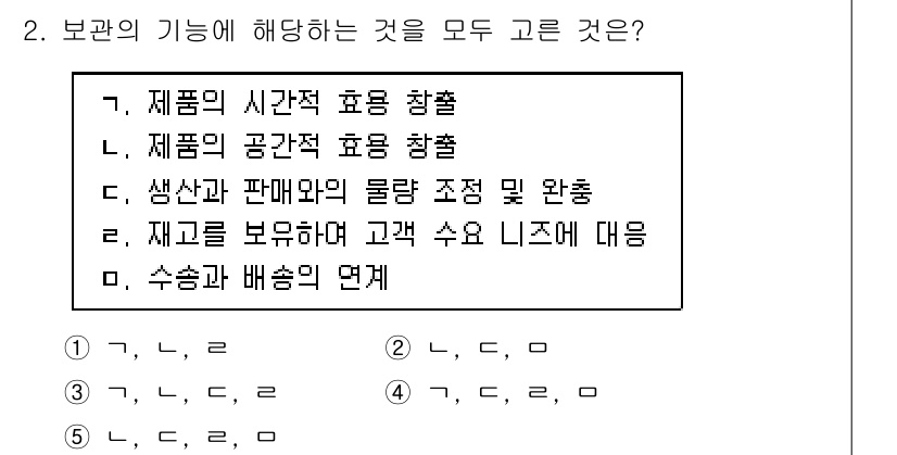 물류관리사_2교시 2022년 2번 - 보관의 기능은 재고를 안전하게 보유하고, 고객의 수요에 따라 수시로 출고... 에 관한 핵심 기출문제