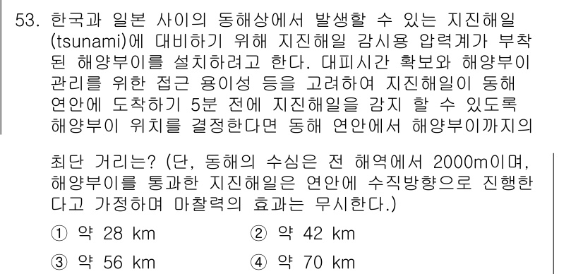 해양환경기사 2022년 53번 - 해양 환경에서 발생하는 지진해일의 영향은 깊이에 따라 다르며, 깊이가 깊... 에 관한 핵심 기출문제