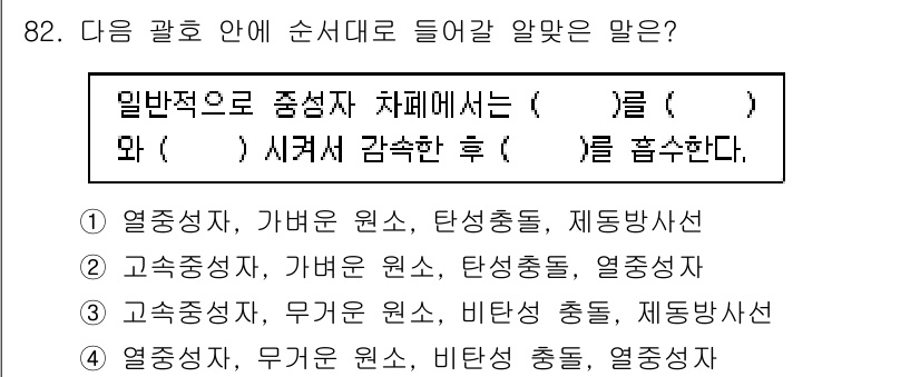 원자력기사 2022년 82번 - 열중성자, 가벼운 원소, 열중성선은 원자력 분야에서 중성자와 상호작용하여... 에 관한 핵심 기출문제