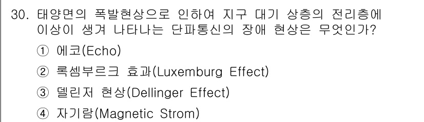 항공무선통신사 2022년 30번 - 정답은 3번, 딜링거 현상(Dellinger Effect)입니다. 이 현... 에 관한 핵심 기출문제