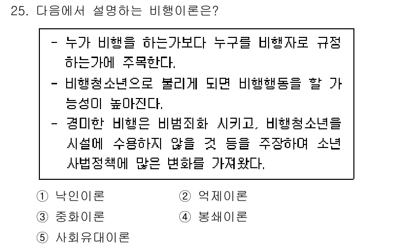 청소년상담사_1급(2교시)(구) 2022년 25번 - 비행이론은 비행 청소년의 행동을 이해하고 설명하는 이론으로, 주로 환경적... 에 관한 핵심 기출문제