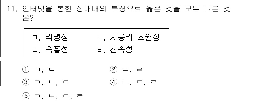청소년상담사_1급(2교시) 2022년 11번 - '익명성', '시공의 초월성', '즉흥성'은 모두 인터넷 환경에서 성매매... 에 관한 핵심 기출문제