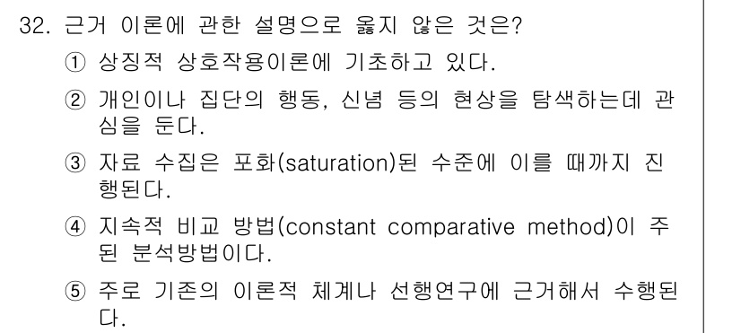 청소년상담사_2급(1교시)(구) 2022년 32번 - 정답은 5번이다. 주로 기준의 이론적 체계에 근거하여 수행된다는 설명은 ... 에 관한 핵심 기출문제