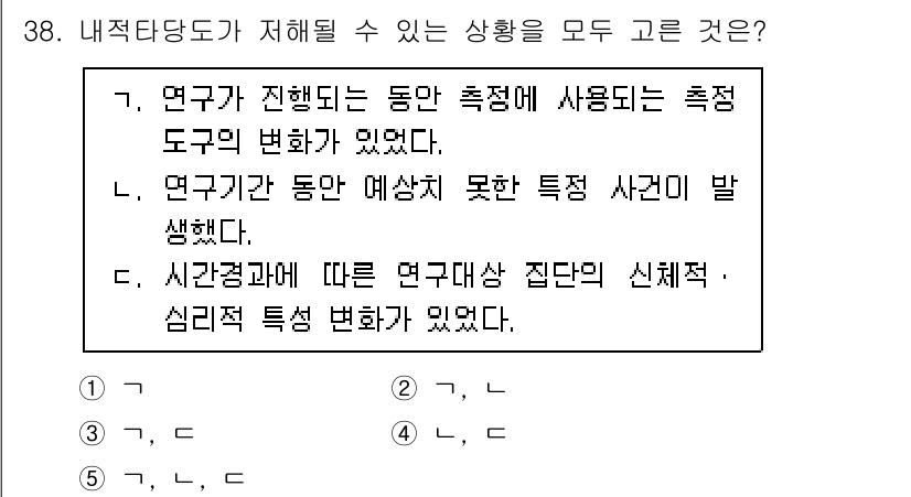 청소년상담사_2급(1교시) 2022년 38번 - 연구기간 중 예상치 못한 특성 사건이 발생하면 결과가 왜곡될 수 있으며,... 에 관한 핵심 기출문제