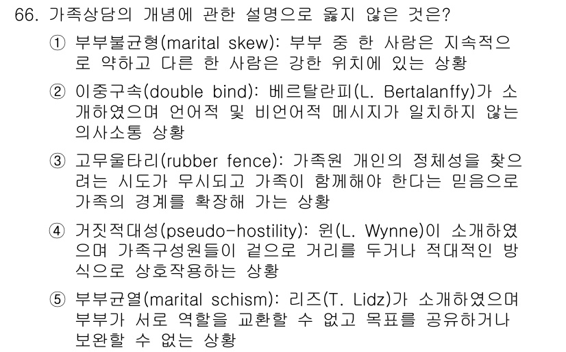 청소년상담사_2급(2교시)(구) 2022년 66번 - 가족상담의 개념에서 "부부형태(marital skew)"는 가족 내에서 ... 에 관한 핵심 기출문제