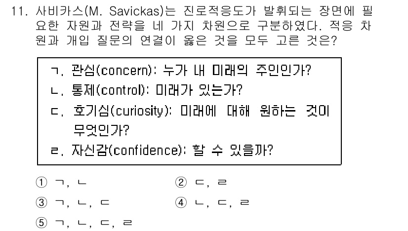 청소년상담사_2급(2교시) 2022년 11번 - . 통제(control): 미래가 있는가? 이 질문은 개인이 미래에 대한... 에 관한 핵심 기출문제