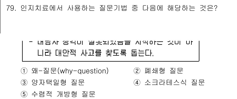 청소년상담사_3급(1교시) 2022년 79번 - 사고를 촉발하는 질문은 대화의 흐름을 통해 사고를 촉진하므로, "스코러시... 에 관한 핵심 기출문제