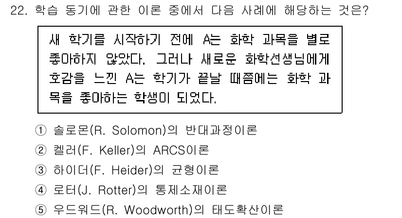 청소년상담사_3급(2교시) 2022년 22번 - 정답 3번: 로더(R. J. Rotter)의 통제소재 이론에 해당합니다.... 에 관한 핵심 기출문제