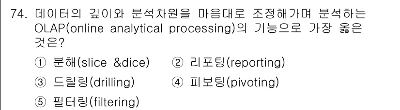 유통관리사_2급 2022년 74번 - 정답은 3번 리포팅(reporting)입니다. OLAP의 주요 기능 중 ... 에 관한 핵심 기출문제