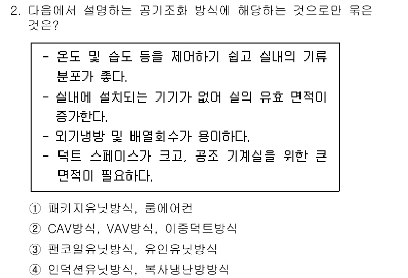 9급_지방직_공무원_건축계획 2022년 2번 - 건축계획에서 공기조화 방식은 실내 환경의 쾌적함과 에너지 효율성을 고려해... 에 관한 핵심 기출문제