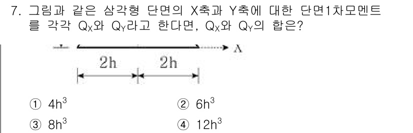 9급_지방직_공무원_건축구조 2022년 7번 - . Q_x와 Q_y는 각각 X축과 Y축에 대한 단면적 모멘트를 나타내며,... 에 관한 핵심 기출문제