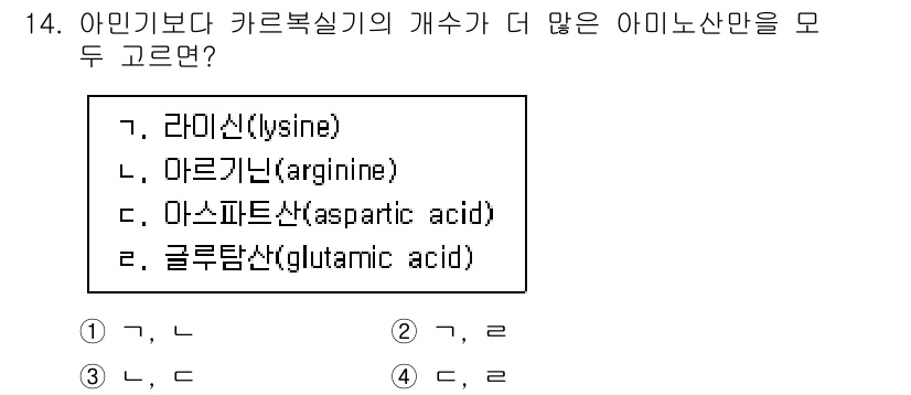 9급_지방직_공무원_공업화학 2022년 14번 - 정답은 4. 글루탐산(glutamic acid)입니다. 

아민기보다 카... 에 관한 핵심 기출문제