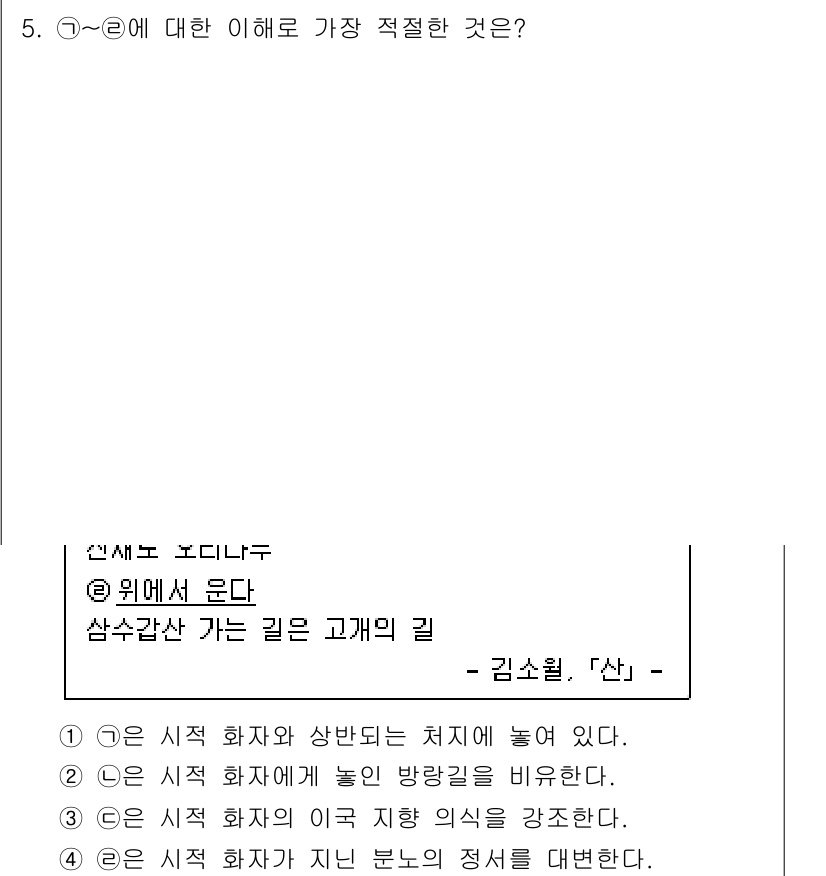 9급_지방직_공무원_국어 2022년 5번 - 이 선택지는 시적 화자의 감정과 사물의 관계를 통해 정서적인 깊이를 전달... 에 관한 핵심 기출문제