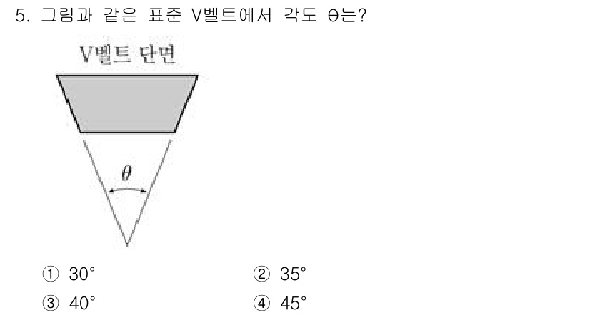 9급_지방직_공무원_기계설계 2022년 5번 - V 벨트의 단면이 이루는 각도 θ는 벨트의 형상과 효율적인 힘 전달을 위... 에 관한 핵심 기출문제