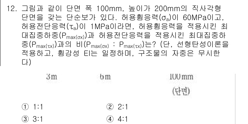 9급_지방직_공무원_응용역학개론 2022년 12번 - 주어진 문제에서 허용전단력(τ₀) 및 허용응력(σ₀)을 고려할 때, 단면... 에 관한 핵심 기출문제