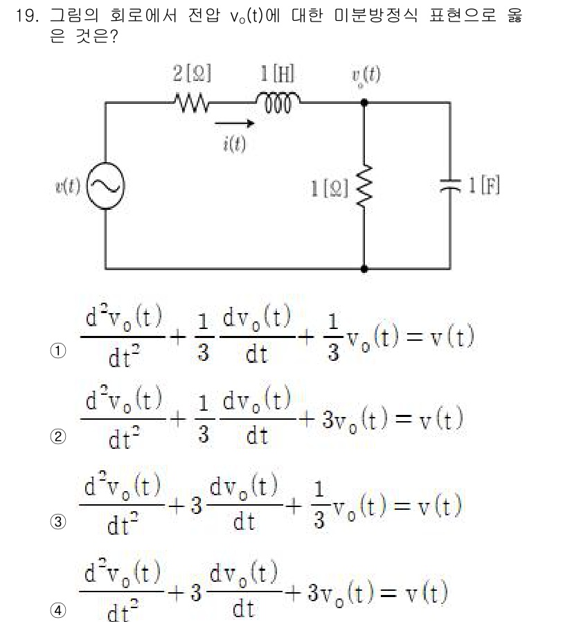9급_지방직_공무원_전기이론 2022년 19번 - 주어진 회로에서 전압 \( v_o(t) \)는 회로의 요소에 의한 미분 ... 에 관한 핵심 기출문제