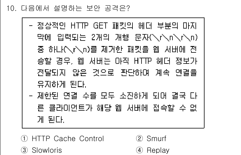 9급_지방직_공무원_정보보호론 2022년 10번 - 정답은 3번 'Replay'입니다. 이 공격 방식에서는 공격자가 이전의 ... 에 관한 핵심 기출문제