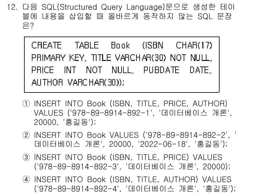 9급_지방직_공무원_컴퓨터일반 2022년 12번 - SQL 문에서 'CREATE TABLE' 명령어는 새로운 테이블을 생성하... 에 관한 핵심 기출문제