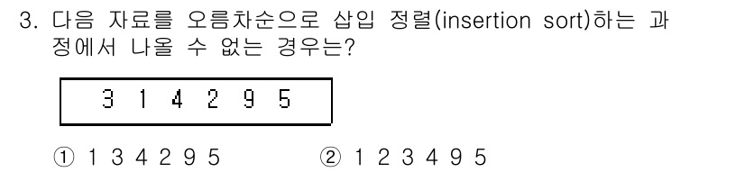 9급_지방직_공무원_컴퓨터일반 2022년 3번 - 삽입 정렬(insertion sort)은 리스트를 순차적으로 탐색하면서 ... 에 관한 핵심 기출문제