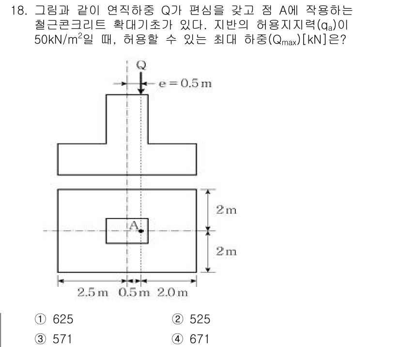 9급_지방직_공무원_토목설계 2022년 18번 - 주어진 문제는 철근 콘크리트에서의 허용 하중 계산을 요구합니다. 지반의 ... 에 관한 핵심 기출문제