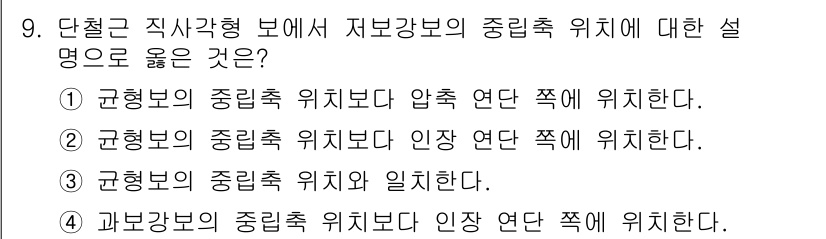 9급_지방직_공무원_토목설계 2022년 9번 - . 저항부의 주종립축 위치는 압축현상이 발생하는 아래쪽에 위치하며, 구조... 에 관한 핵심 기출문제