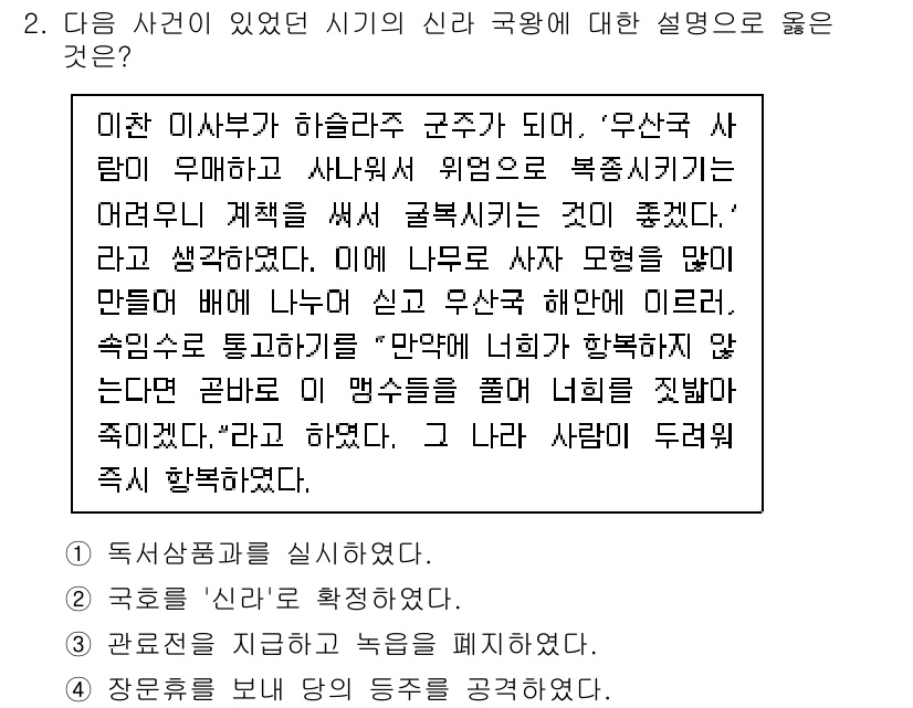 9급_지방직_공무원_한국사 2022년 2번 - 이 질문에서 다루는 내용은 이찬 신라의 신라 국왕에 대한 설명입니다. 이... 에 관한 핵심 기출문제