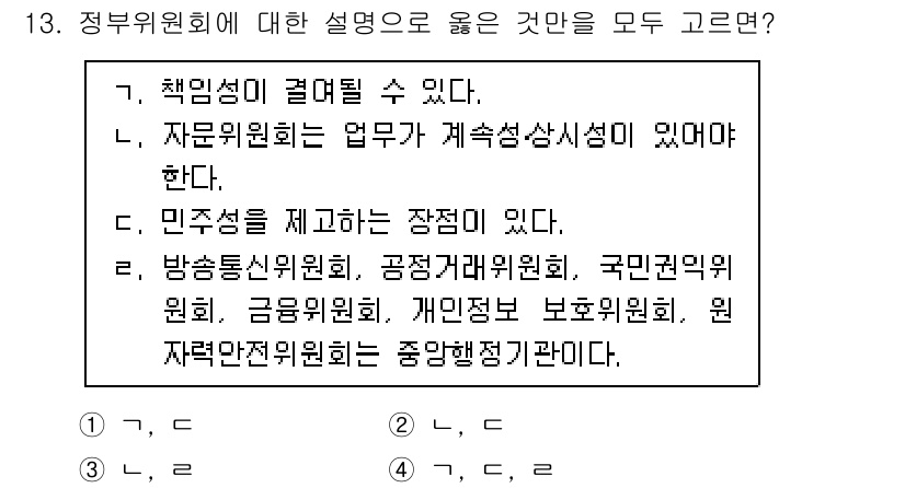 9급_지방직_공무원_행정학개론 2022년 13번 - 정부위원회는 정책 결정과 집행에 필요한 전문성을 갖춘 자문 기구로, 책임... 에 관한 핵심 기출문제