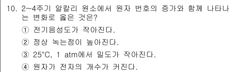 9급_지방직_공무원_화학공학일반 2022년 10번 - 전기음성도가 작아질수록 원자 간의 결합성이 감소하고, 이온 결합 특성이 ... 에 관한 핵심 기출문제