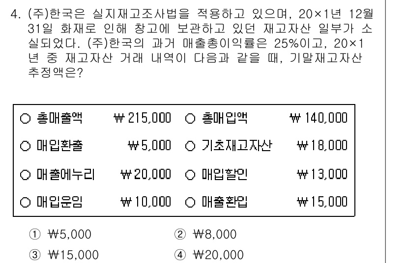 9급_지방직_공무원_회계학 2022년 4번 - . 

재고자산 매출액은 총 매출액에서 기초재고자산을 제외한 금액으로 계... 에 관한 핵심 기출문제