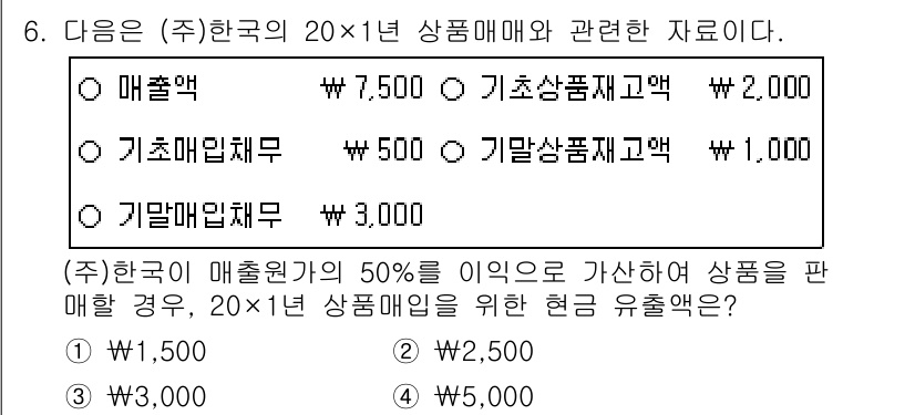 9급_지방직_공무원_회계학 2022년 6번 - 이 문제는 매출액의 50%를 기준으로 20×1년 상품매출에 대한 현금 유... 에 관한 핵심 기출문제