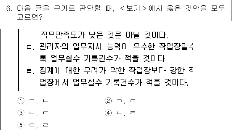 PSAT_상황판단 2022년 6번 - 정답은 4번이다. 4번은 관리자의 업무지식이 무수한 작업장일 때, 업무실... 에 관한 핵심 기출문제