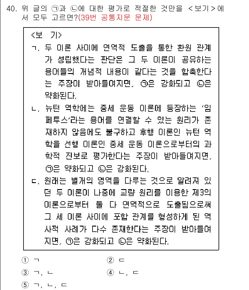 PSAT_언어논리 2022년 40번 - 정답 3번은 두 미론의 연역적 도출이 서로의 관계를 설명하는 데 적합하다... 에 관한 핵심 기출문제