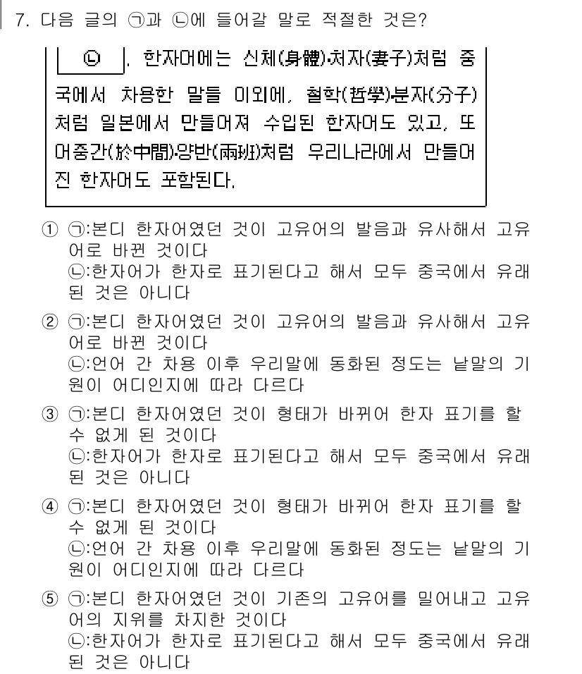PSAT_언어논리 2022년 7번 - 한자어는 일본에서 유입된 한자의 소리와 의미를 반영하여 만들어진 언어로,... 에 관한 핵심 기출문제