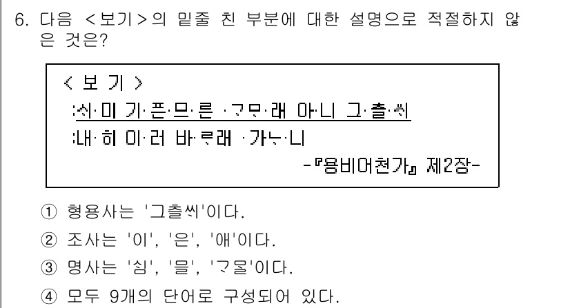 경찰공무원(순경)_국어 2021년 6번 - 문장 "쉬미 기폰은 '그 출씨'이다."는 수식어가 주어를 설명하는 형식이... 에 관한 핵심 기출문제