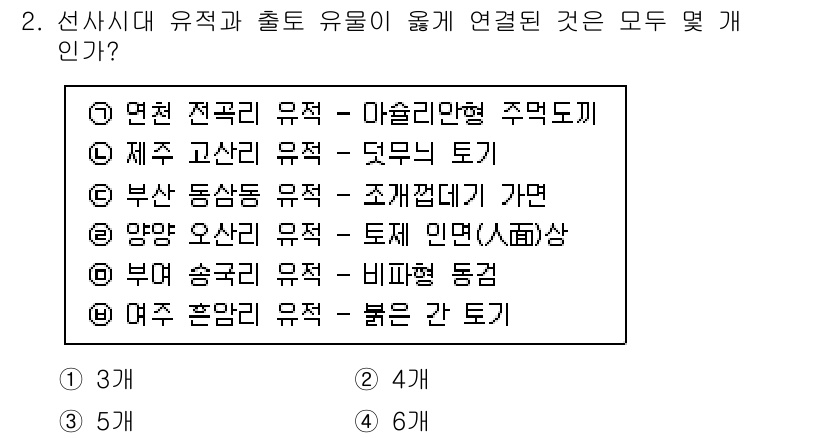 경찰공무원(순경)_한국사 2021년 2번 - 선사 시대 유적지는 지역별로 다양한 출토 유물이 있으며, 이들 유적지의 ... 에 관한 핵심 기출문제