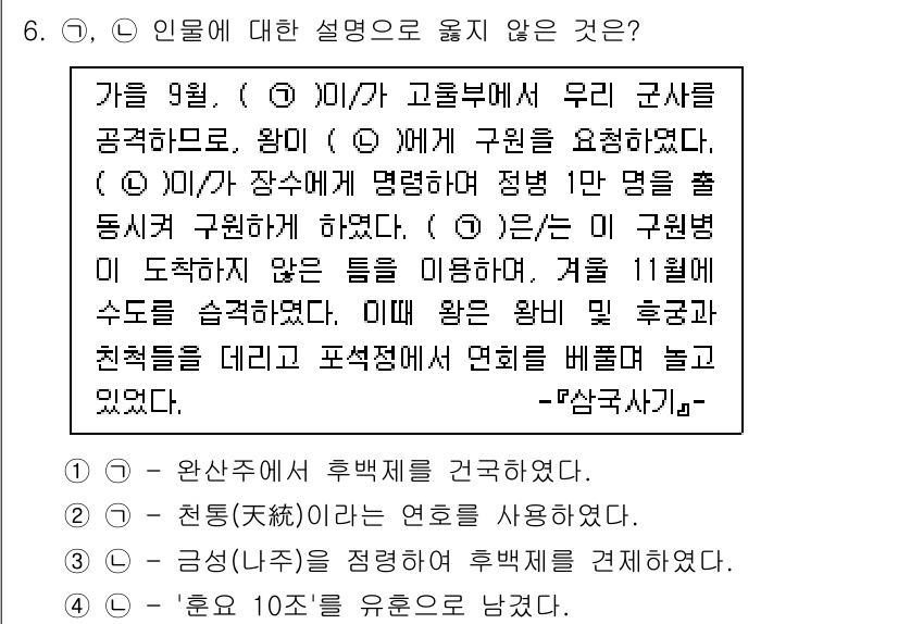 경찰공무원(순경)_한국사 2021년 6번 - "가을 9월, ( )이 고룡부대에 우리 군사를 공주하였고, 왕이 ( )에... 에 관한 핵심 기출문제