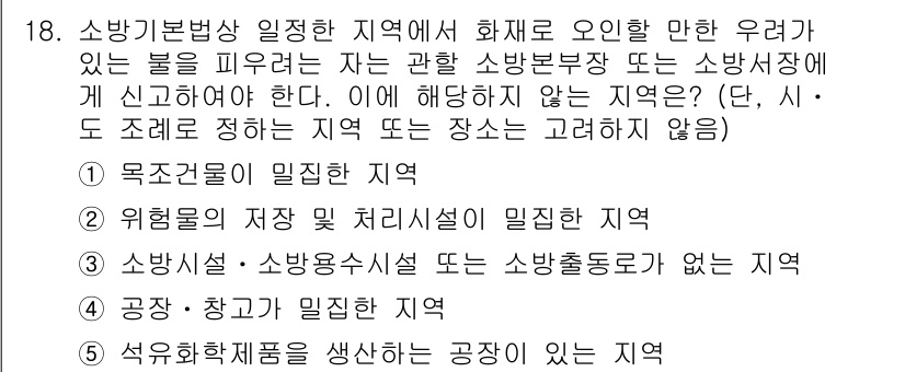 주택관리사보_2차 2022년 18번 - 정답 3번은 소방시설이 없거나 부족한 지역을 명시하고 있어, 화재 발생 ... 에 관한 핵심 기출문제