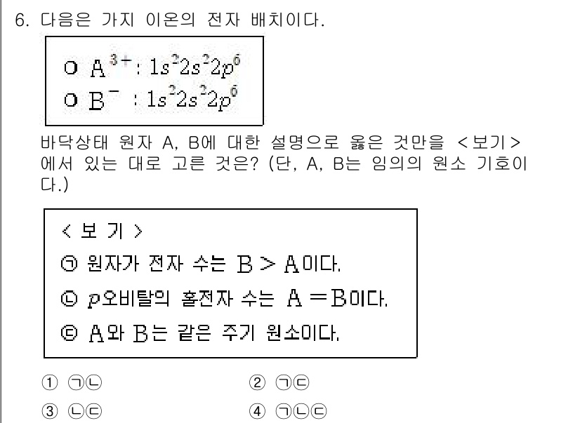 경찰공무원(순경)_과학 2021년 6번 - 주어진 원자 A, B의 전자 배치를 비교했을 때, A는 1s² 2s² 2... 에 관한 핵심 기출문제