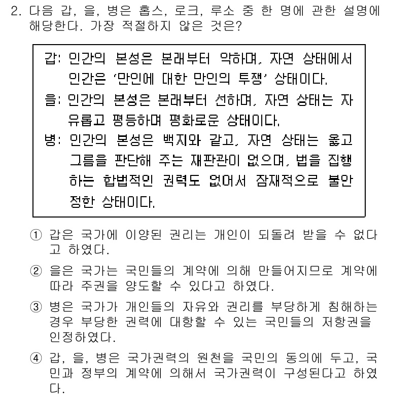 경찰공무원(순경)_사회 2021년 2번 - 이 질문은 개인의 권리와 국가의 관계에 관한 것입니다. '인간의 본성이 ... 에 관한 핵심 기출문제