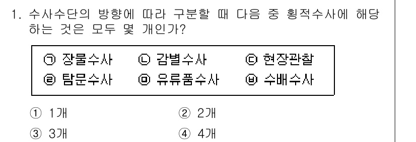 경찰공무원(순경)_수사 2021년 1번 - 수사단의 방향에 따라 구분할 때 "탐문수사", "유류품수사", "수배수사... 에 관한 핵심 기출문제