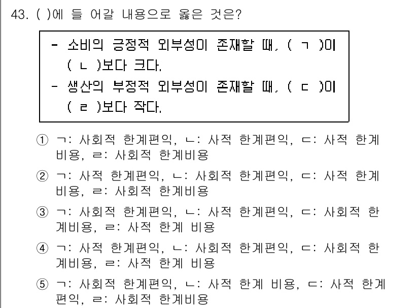 감정평가사_1차_1교시(구) 2022년 43번 - 소비의 긍정적 외부성이 존재할 때, 소비자 후생이 증가하여 사회적 총후생... 에 관한 핵심 기출문제