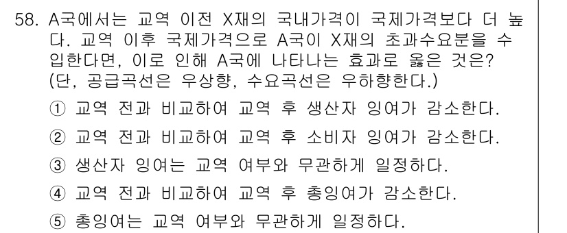 감정평가사_1차_1교시 2022년 58번 - A교과의 국제 가격이 높으므로, A교과와 X교과의 가격이 비교할 때, X... 에 관한 핵심 기출문제