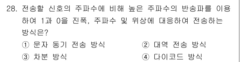 무선설비기사 2022년 28번 - . 대역 전송 방식  
대역 전송 방식은 주파수 효율성을 극대화하기 위해... 에 관한 핵심 기출문제