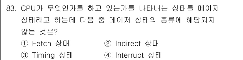 무선설비기사 2022년 83번 - . Interrupt 상태는 CPU가 작업을 수행하는 도중 외부 이벤트에... 에 관한 핵심 기출문제
