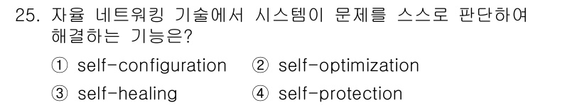 통신설비기능장 2022년 25번 - . 자율 네트워킹 기술에서 시스템 문제가 발생했을 때, 자가 치유(sel... 에 관한 핵심 기출문제