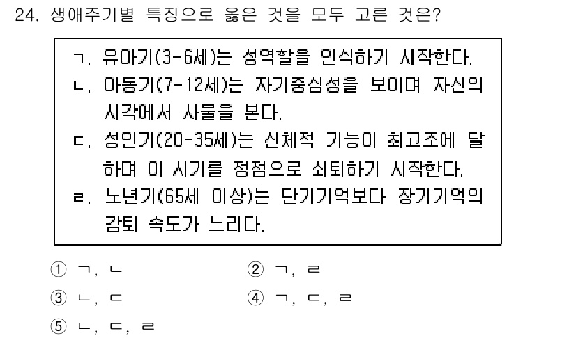 사회복지사_1급(1교시)(구) 2023년 24번 - 6세 이상의 아동은 인지 기능이 발달하며 단기 기억력이 성인이 될수록 향... 에 관한 핵심 기출문제
