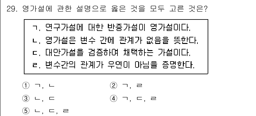 사회복지사_1급(1교시) 2023년 29번 - 연구가설은 두 변수 간의 관계를 구체적으로 정의하며, 이 관계가 있을 것... 에 관한 핵심 기출문제